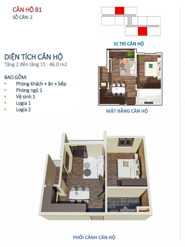 Căn hộ 1 phòng ngủ B1 chung cư xã hội west sky