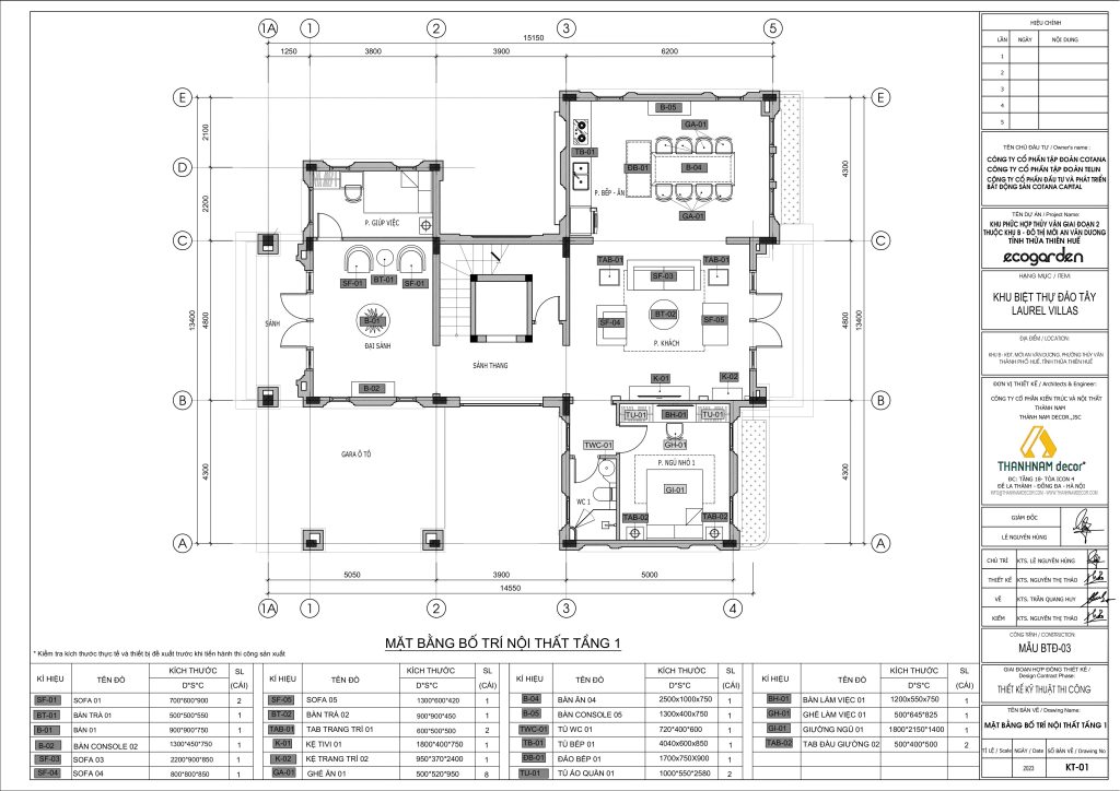 Mặt bằng tầng 1 biệt thự đảo Eco Garden Huế