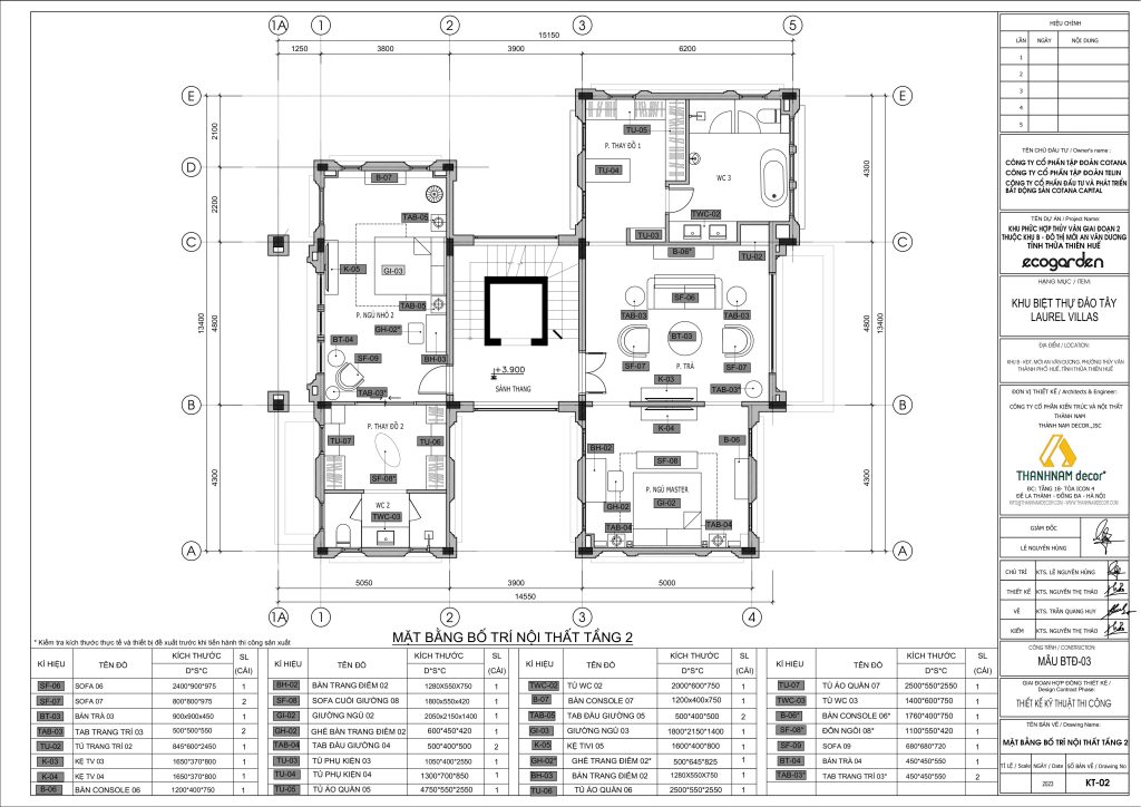 Mặt bằng tầng 2 biệt thự đảo Eco Garden Huế