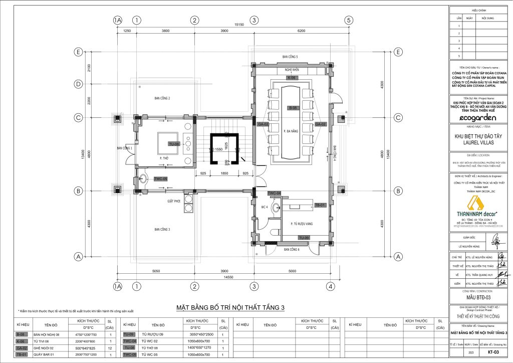Mặt bằng tầng 3 biệt thự đảo Eco Garden Huế