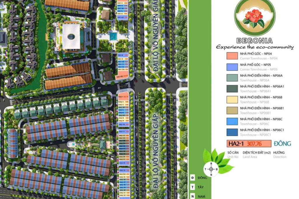 sơ đồ phân lô shophouse Eco Garden Huế đường Võ Nguyên Giáp